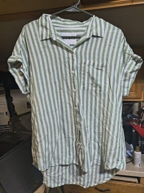 Lola River Olive Green Stripe Button Down
